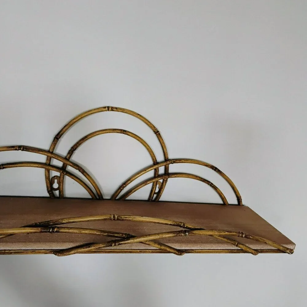 Faux Bamboo Rattan Wall Shelf, Half-Circle Design, 24